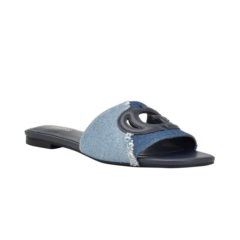 GUESS Womens 9 M Medium Blue Denim Tashia Cutout Flat Flip Flop Sandals NIB TC0
